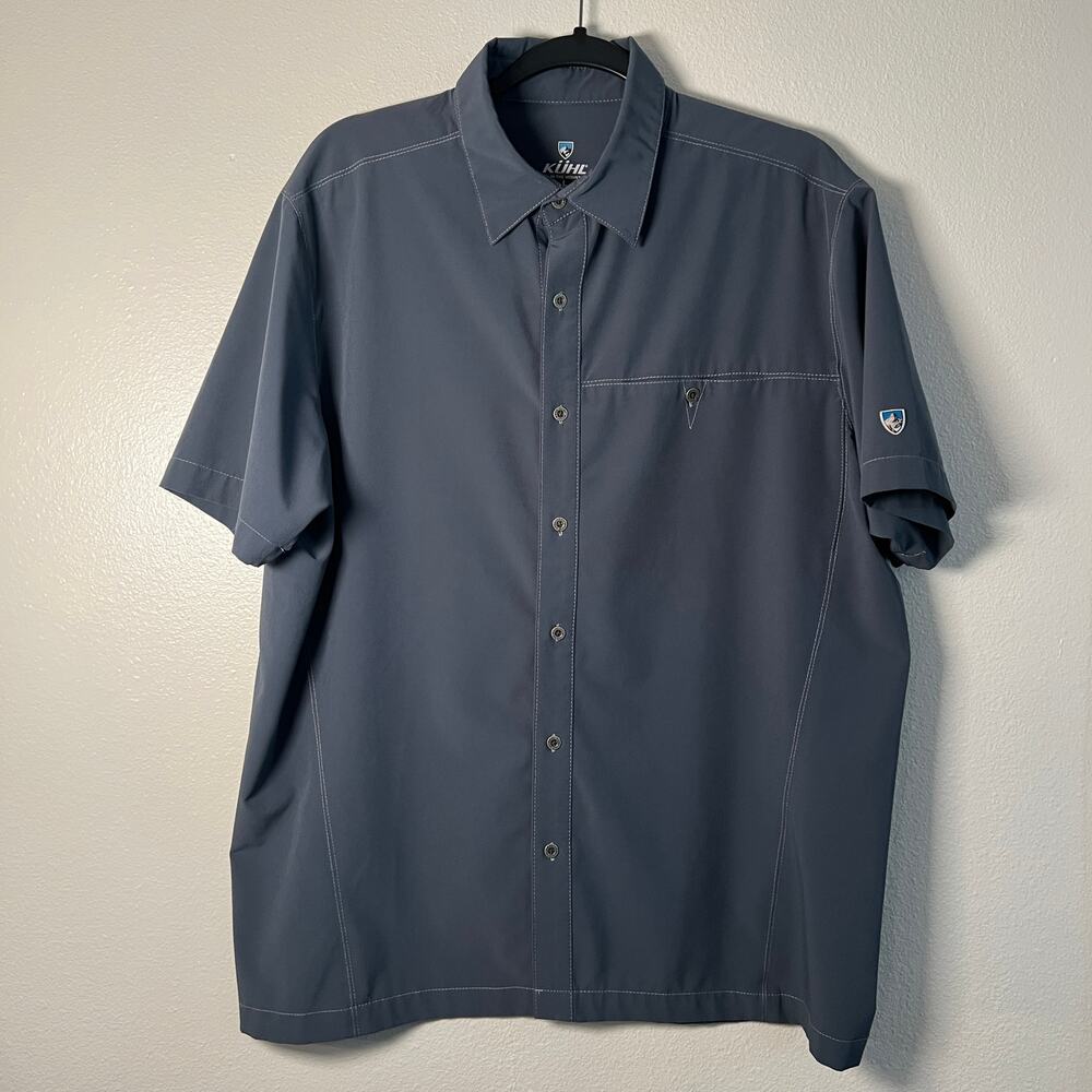 KUHL Short Sleeve Button Down - Tufflex - Mens Large - Blue/Gray Tech Fabric